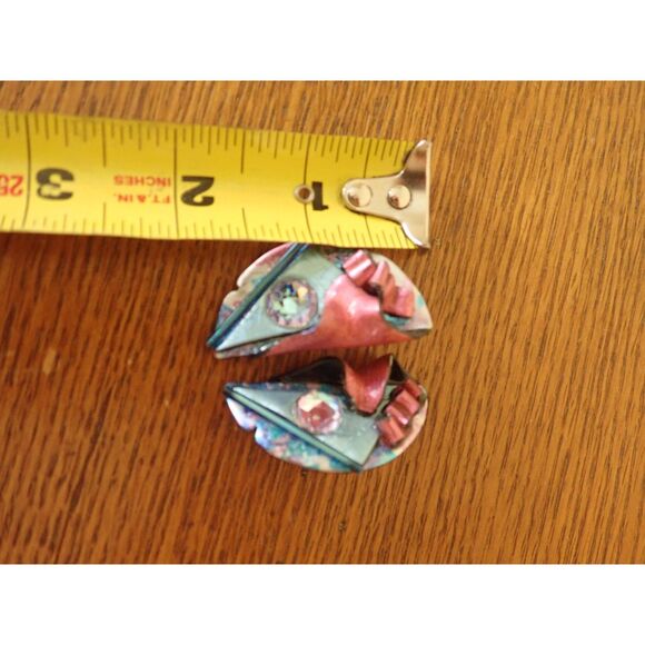 Vintage Earrings 80s Bright Metallic Polymer Clay Bejeweled - Picture 1 of 3